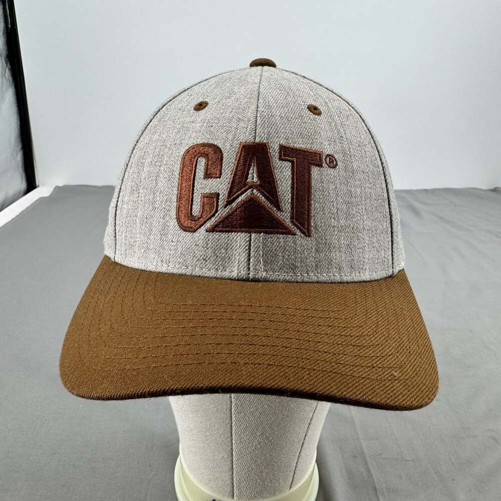 CAT Caterpillar Wool Blend Heather Gray and Brown Logo Cap Hat OS